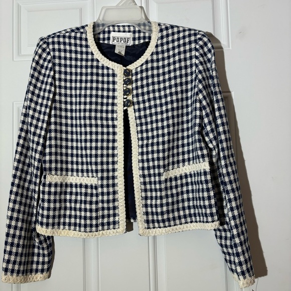 POPOF Gilbert Ouaknine Jackets & Blazers - ❤️2/$15 or 3/$21❤️ Vintage Navy/White Checkered Jacket, Size 7/8